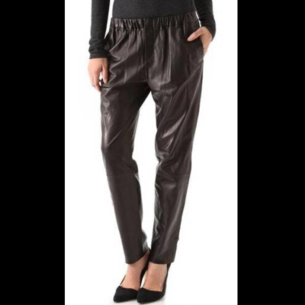 VINCE Black Leather Relaxed Elastic Waist Jogging Pants S - Picture 4 of 16